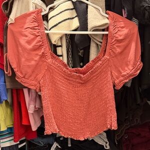 Forever 21 Coral Puff Sleeve Crop Top
